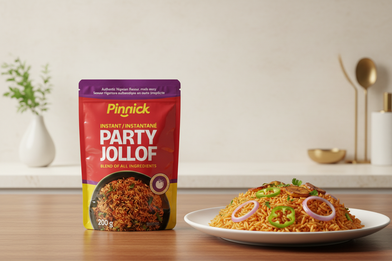 Pingnick Party Jollof instant rice package on a white background