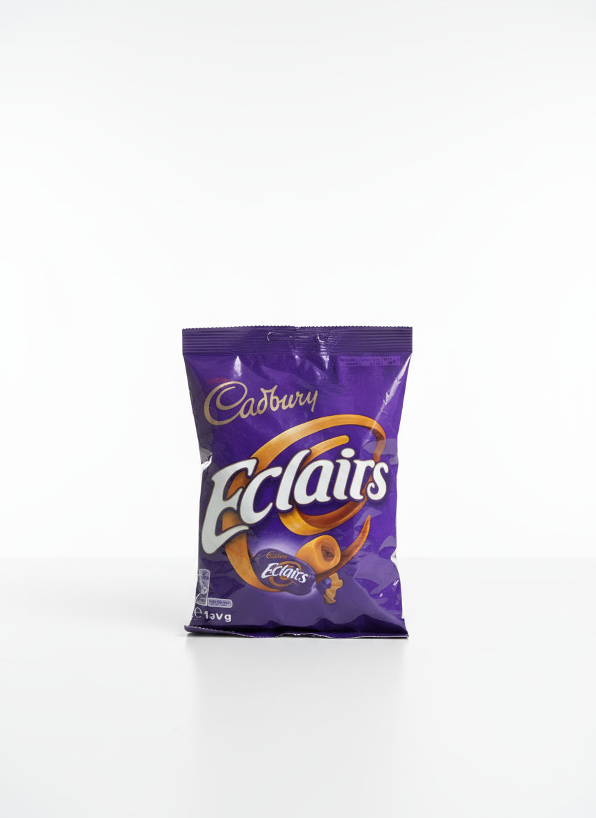 Cadbury Eclairs packaging with purple background