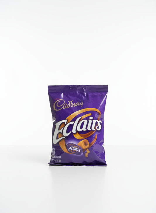 Cadbury Eclairs packaging with purple background