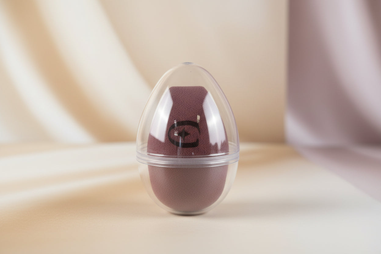Brown object in a clear plastic container on a white surface