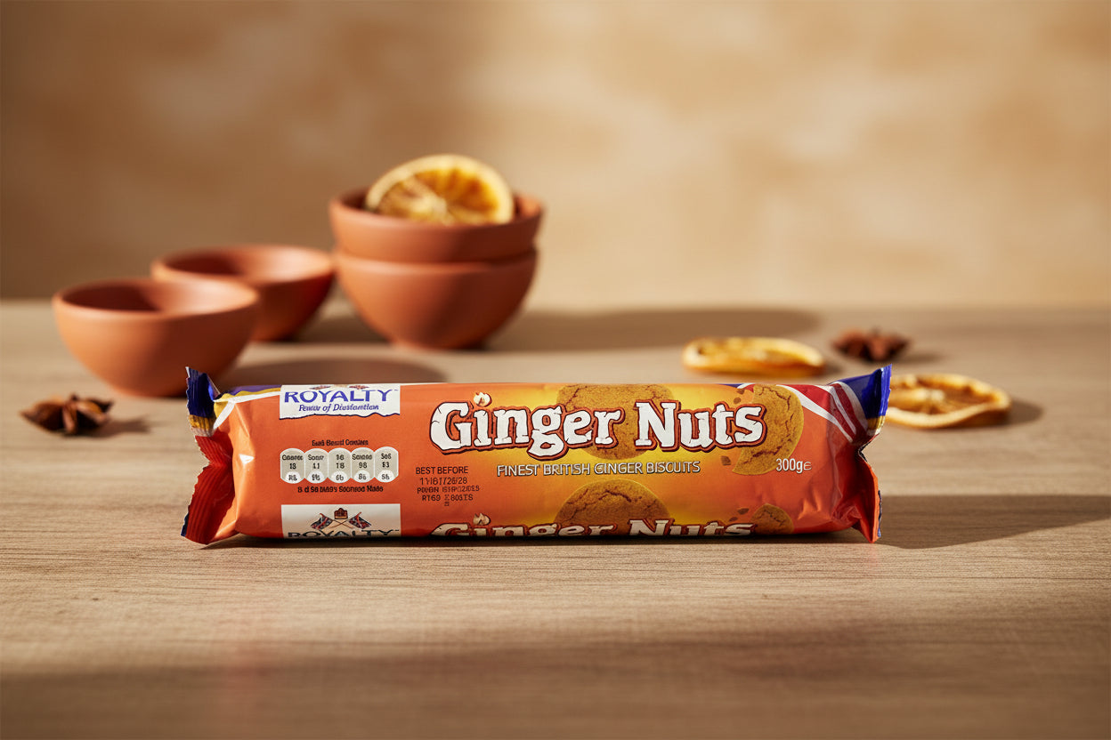 Pack of Ginger Nuts on a wooden surface