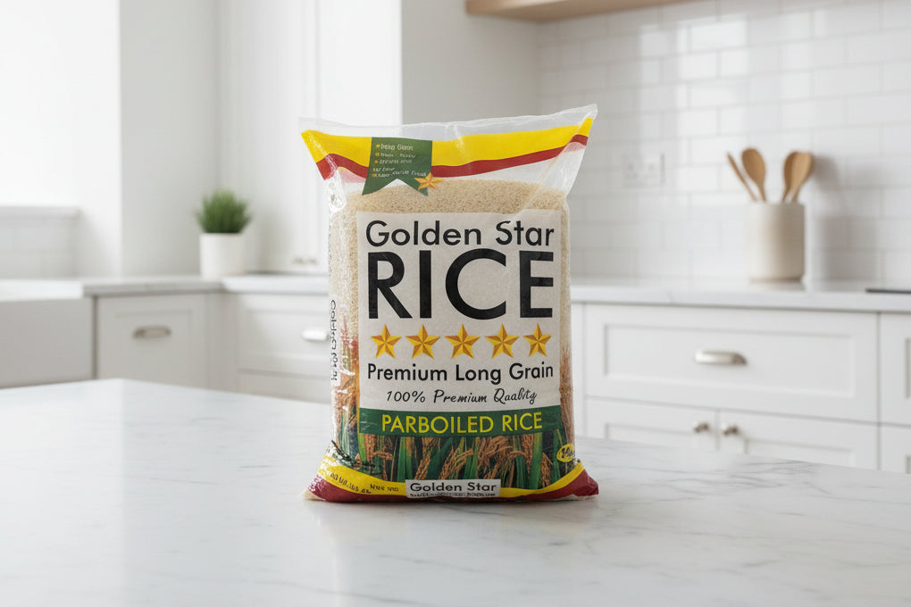 Bag of Golden Star Rice on a white background