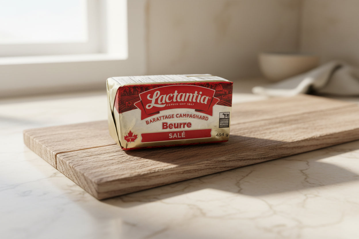 Lactantia butter package on a blue surface