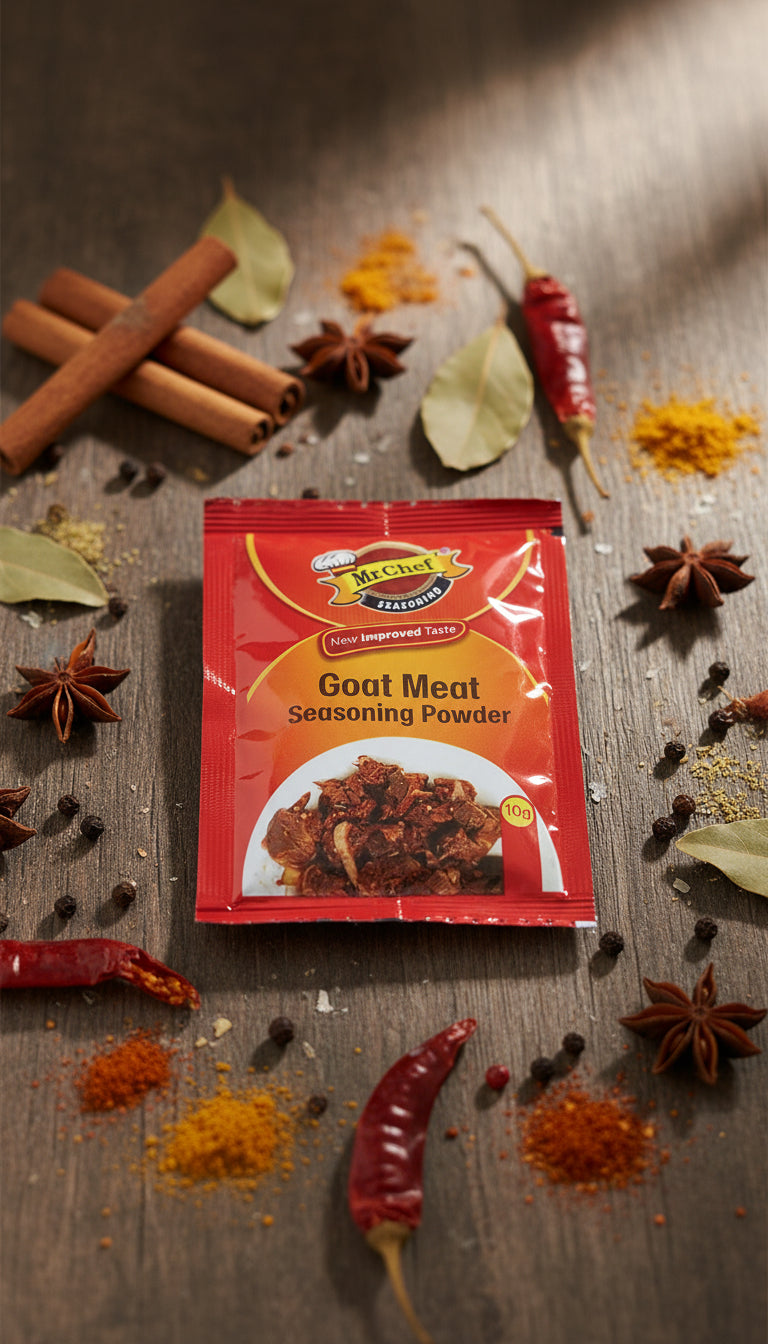 Two packages of Mcchef Goat Meat Seasoning Powder on a white background