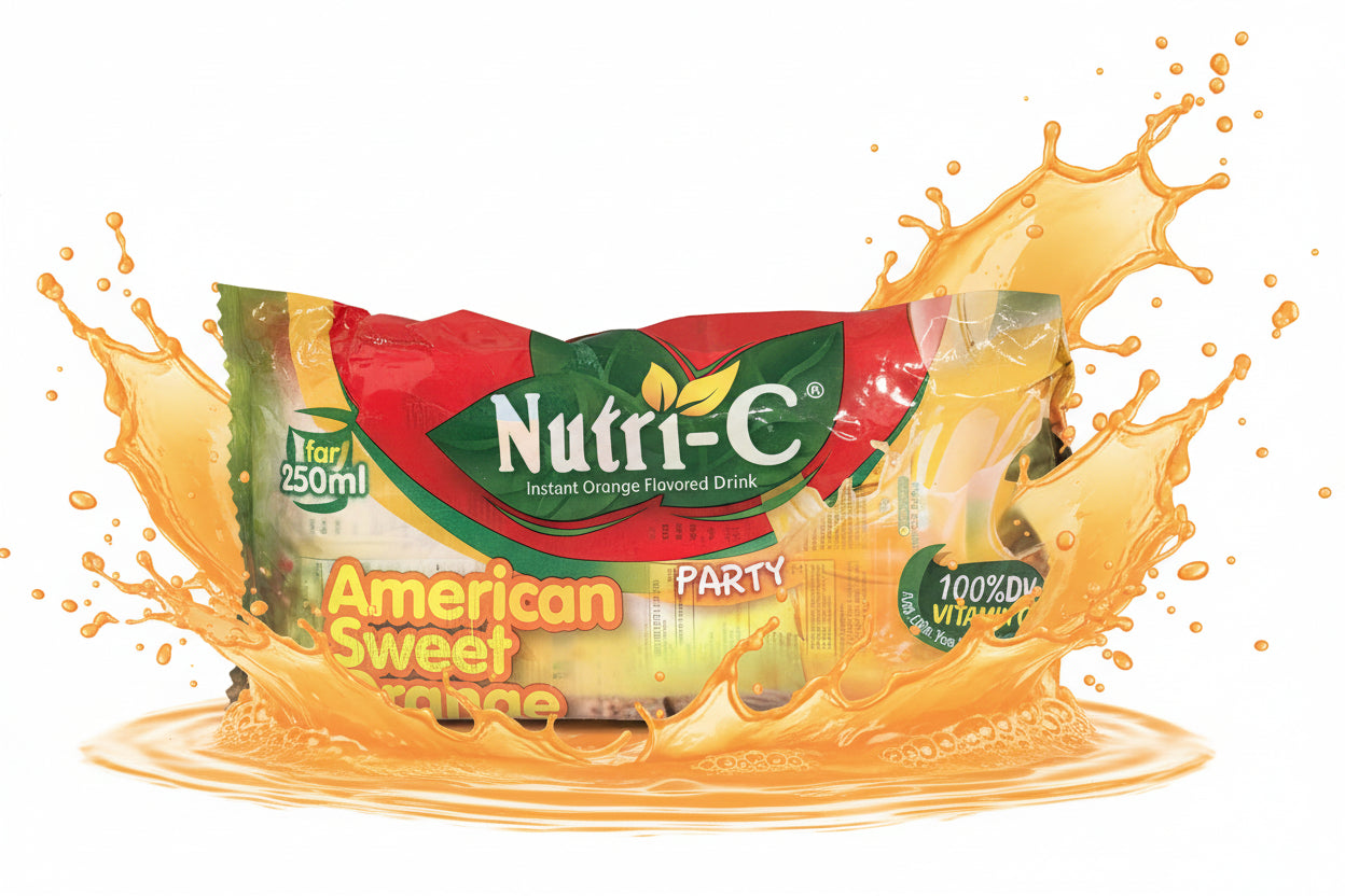 Packaged snack on a white surface with a cardboard box in the background