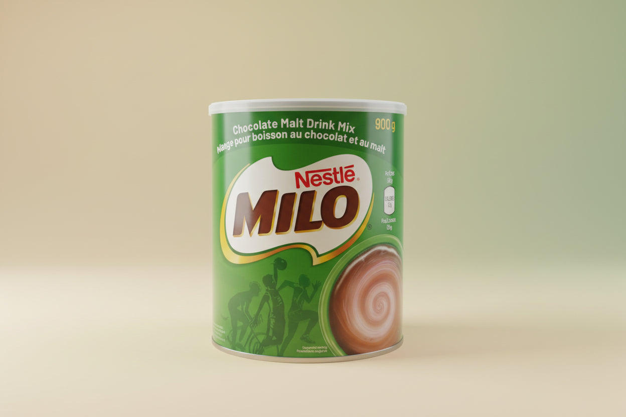 Nestle Milo chocolate malt drink mix container on a shelf