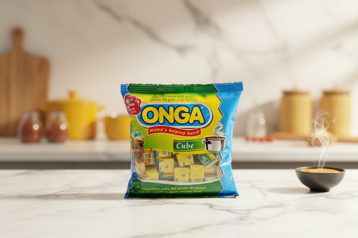 Packaging of Onga cube on a dark background