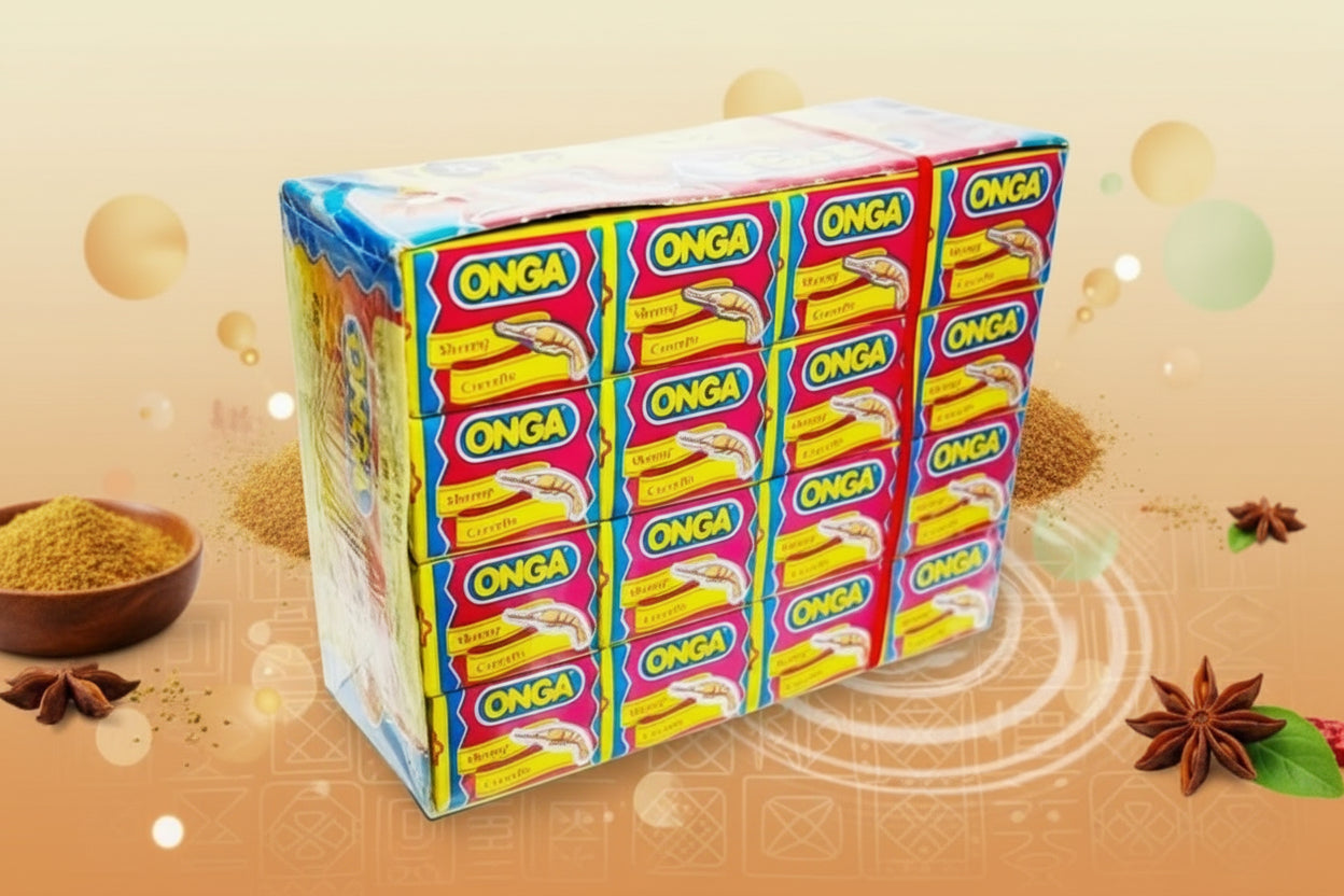 Box of Onga snack packages on a white background