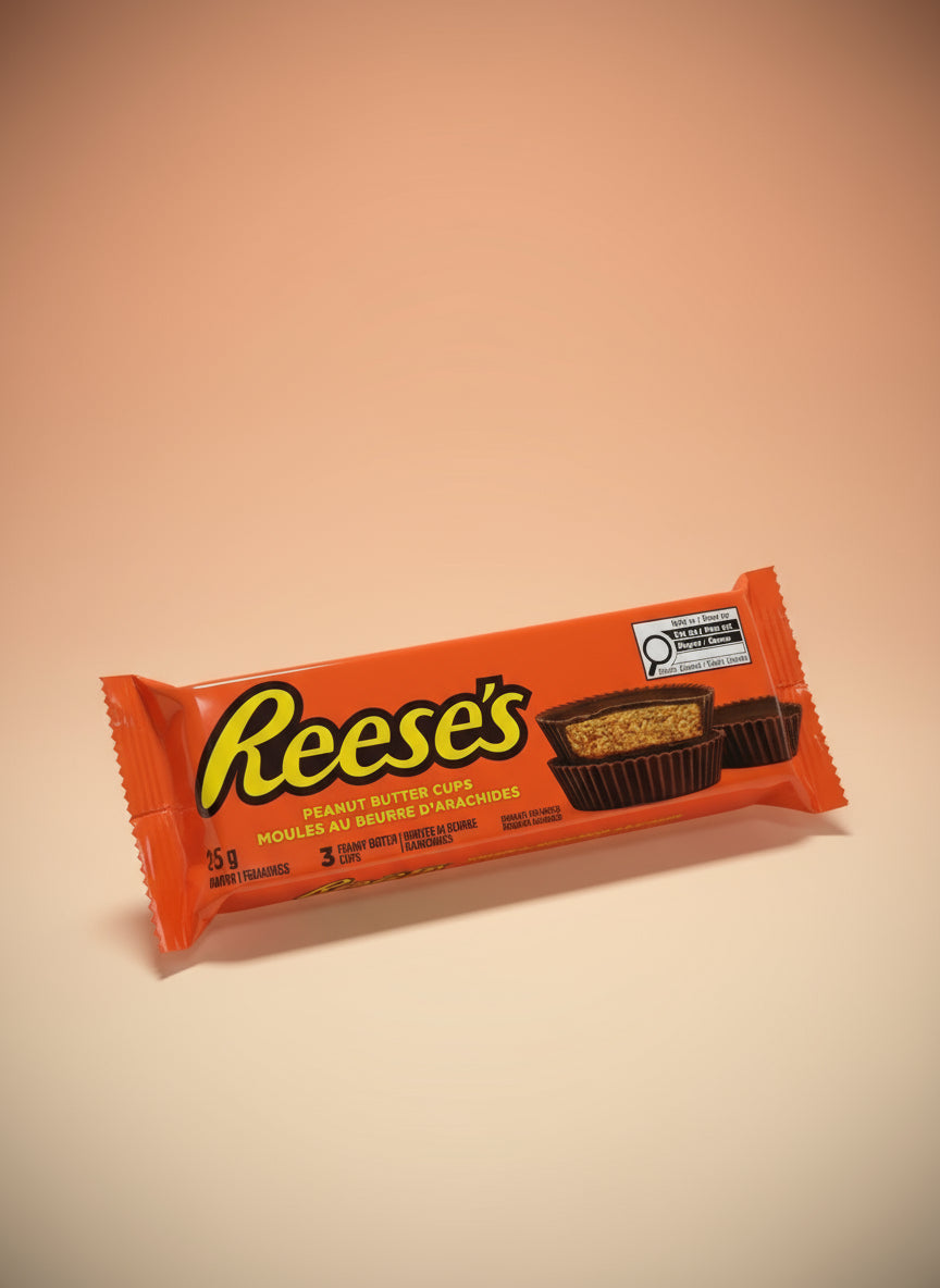 Reese's peanut butter cups packaging on a store shelf