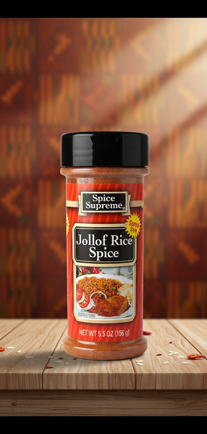 Spice Supreme Jollof Rice Spice container with  and black lid