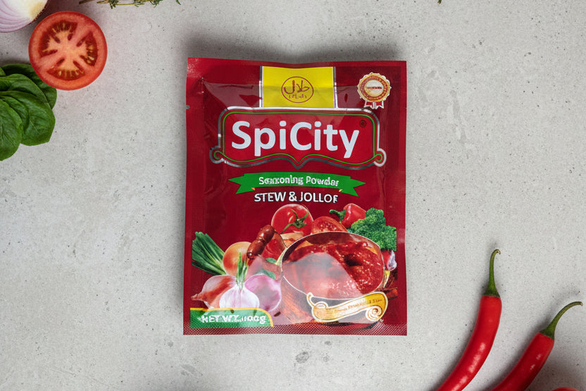 SpiCity seasoning powder packet on a textured surface