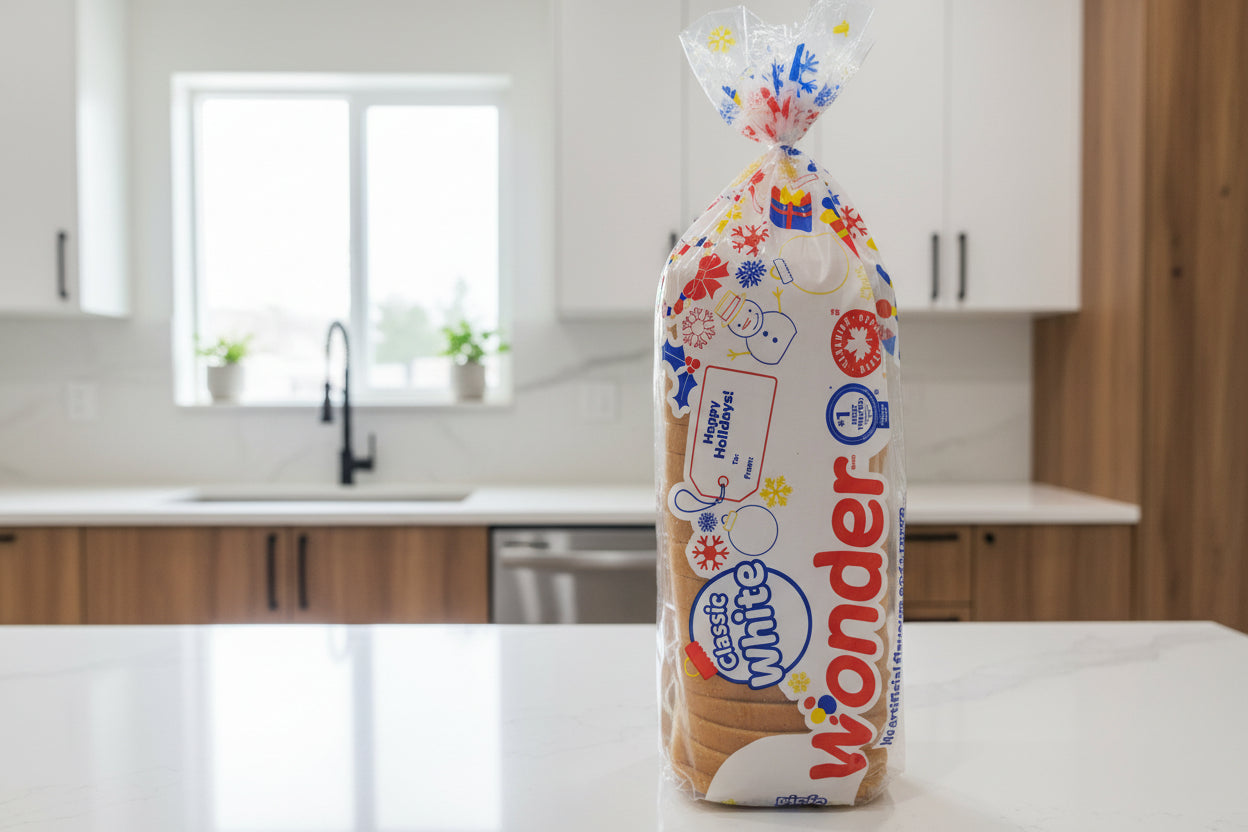 Packaged product with colorful design and text on a shelf